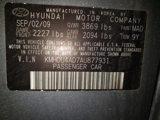 KMHDU4AD7AU877931 - 2010 HYUNDAI ELANTRA BL SILVER photo 12