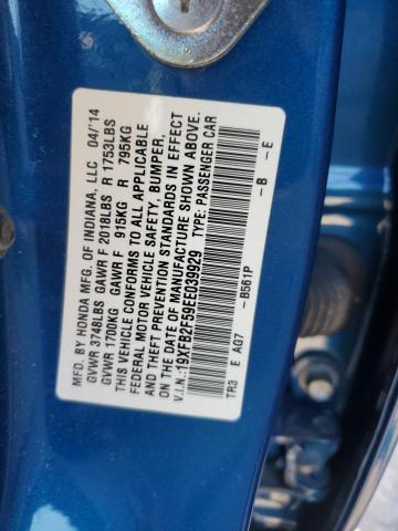 19XFB2F59EE039929 - 2014 HONDA CIVIC LX BLUE photo 12