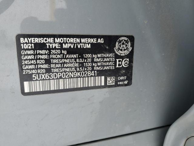 5UX63DP02N9K02841 - 2022 BMW X3 XDRIVE30E GRAY photo 12