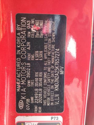 KNDJN2A25K7657274 - 2019 KIA SOUL RED photo 13