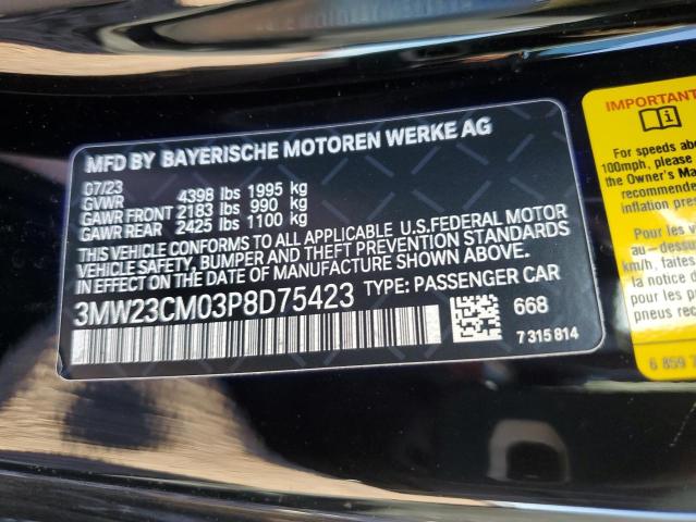 3MW23CM03P8D75423 - 2023 BMW 230I BLACK photo 12