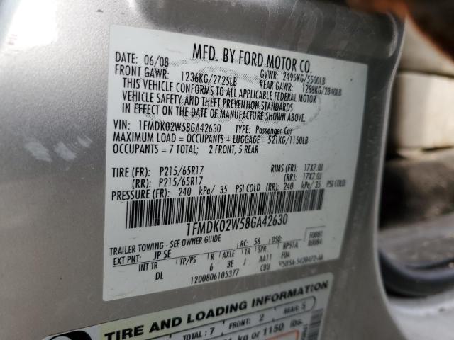 1FMDK02W58GA42630 - 2008 FORD TAURUS X SEL SILVER photo 13