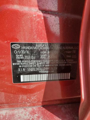 5NPE24AF3HH516314 - 2017 HYUNDAI SONATA SE RED photo 12