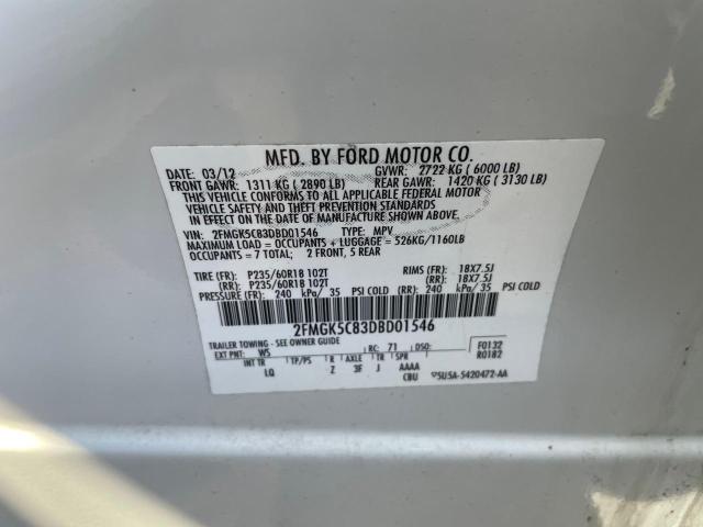 2FMGK5C83DBD01546 - 2013 FORD FLEX SEL WHITE photo 10