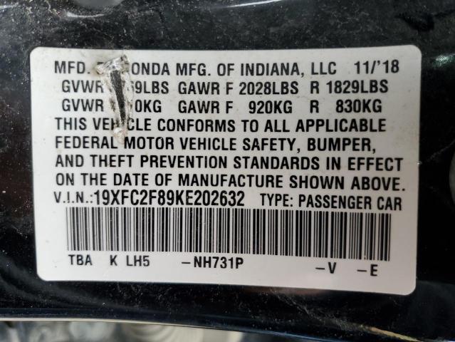 19XFC2F89KE202632 - 2019 HONDA CIVIC SPORT 黑色 照片 12