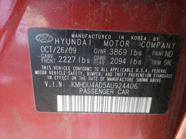 KMHDU4AD5AU924406 - 2010 HYUNDAI ELANTRA BLUE RED photo 12