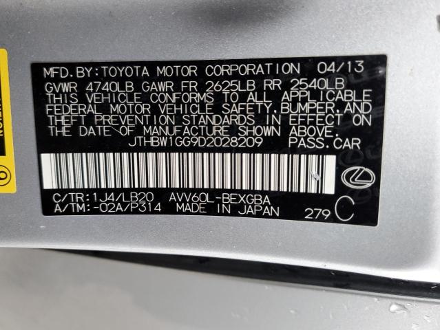 JTHBW1GG9D2028209 - 2013 LEXUS ES 300H SILVER photo 12