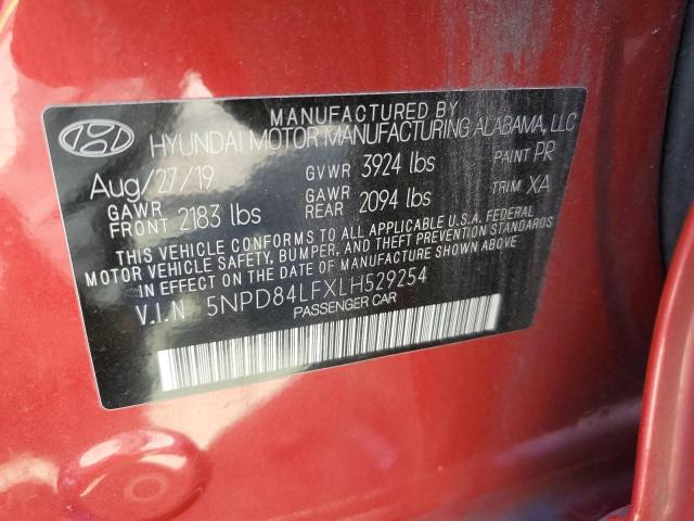 5NPD84LFXLH529254 - 2020 HYUNDAI ELANTRA SEL RED photo 12