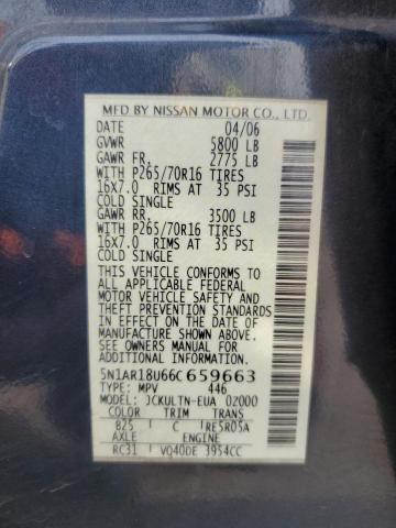 5N1AR18U66C659663 - 2006 NISSAN PATHFINDER LE ლურჯი ფოტო 13