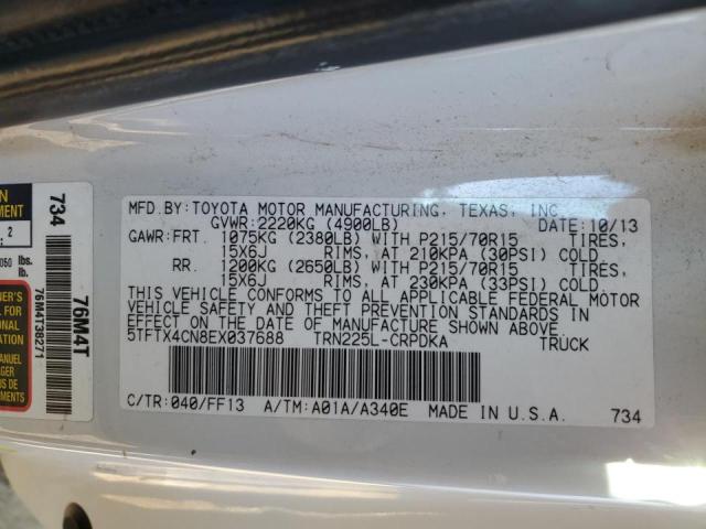 5TFTX4CN8EX037688 - 2014 TOYOTA TACOMA ACCESS CAB თეთრი ფოტო 12