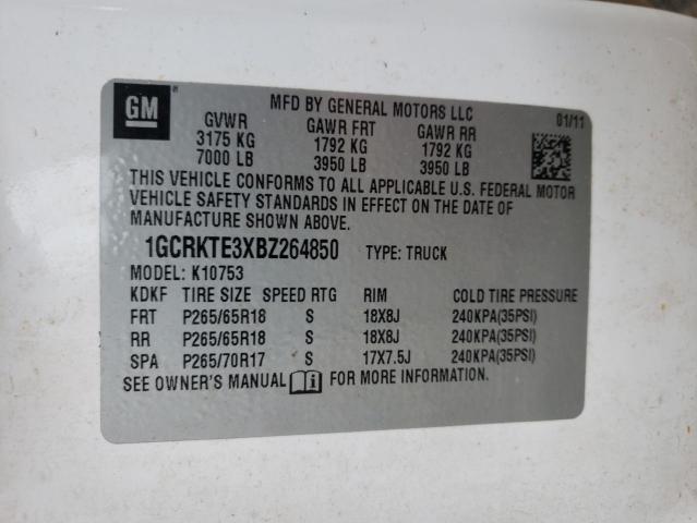 1GCRKTE3XBZ264850 - 2011 CHEVROLET SILVERADO K1500 LTZ WHITE photo 12