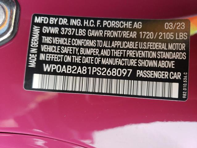 WP0AB2A81PS268097 - 2023 PORSCHE CAYMAN S PINK photo 13