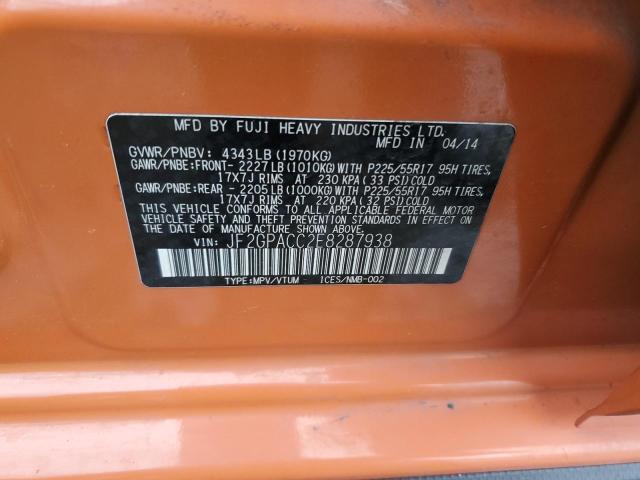 JF2GPACC2E8287938 - 2014 SUBARU XV CROSSTR 2.0 PREMIUM ORANGE photo 13