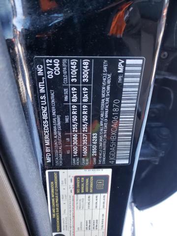 4JGDA5HBXCA061870 - 2012 MERCEDES-BENZ ML 350 4MATIC BLACK photo 12