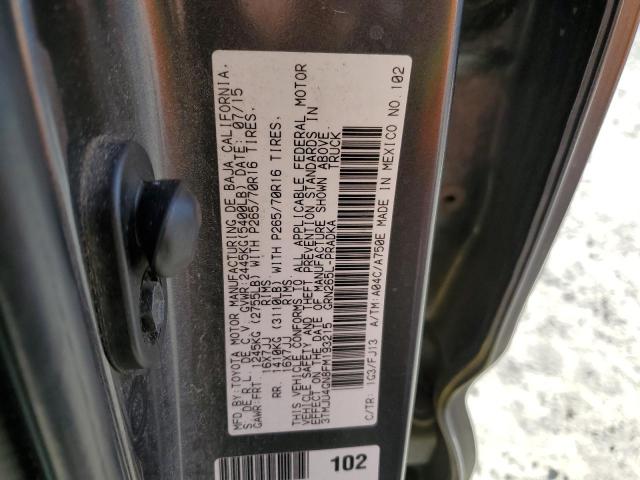 3TMJU4GN8FM193215 - 2015 TOYOTA TACOMA DOUBLE CAB PRERUNNER GRAY photo 12