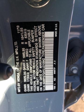 SHHFK7G41LU210942 - 2020 HONDA CIVIC SPORT 灰色 照片 12