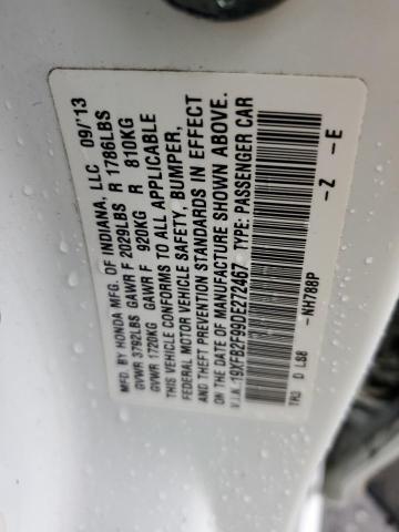 19XFB2F99DE272467 - 2013 HONDA CIVIC EXL თეთრი ფოტო 12