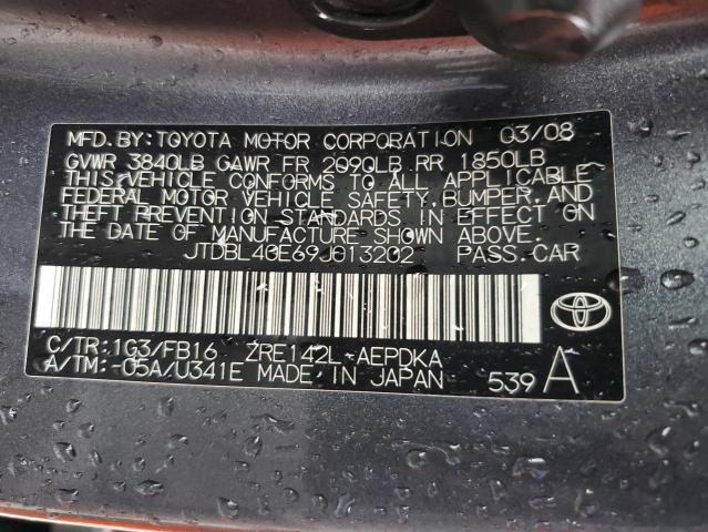 JTDBL40E69J013202 - 2009 TOYOTA COROLLA BASE GRAY photo 12