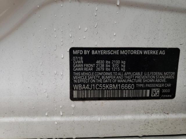 WBA4J1C55KBM16660 - 2019 BMW 430I GRAN COUPE WHITE photo 12