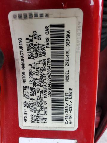 1NXBU4EE9AZ364769 - 2010 TOYOTA COROLLA BASE RED photo 13