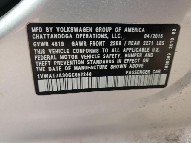 1VWAT7A30GC052246 - 2016 VOLKSWAGEN PASSAT S SILVER photo 12