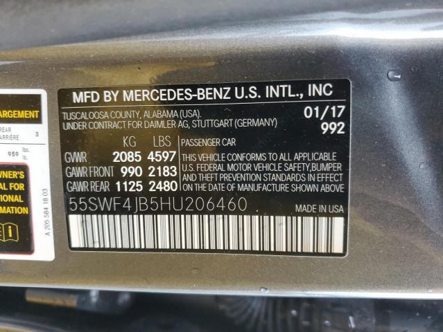 55SWF4JB5HU206460 - 2017 MERCEDES-BENZ C 300 CHARCOAL photo 12