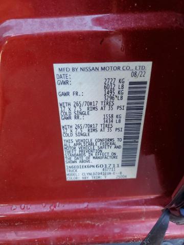 1N6ED1EK6PN601711 - 2023 NISSAN FRONTIER S RED photo 12