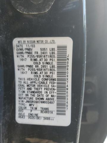 JN8DR09X74W803497 - 2004 NISSAN PATHFINDER LE შავი ფოტო 13