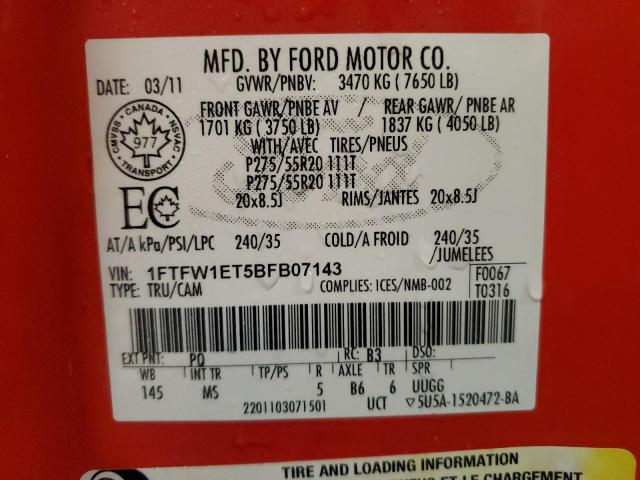 1FTFW1ET5BFB07143 - 2011 FORD F150 SUPERCREW أبيض صورة 12