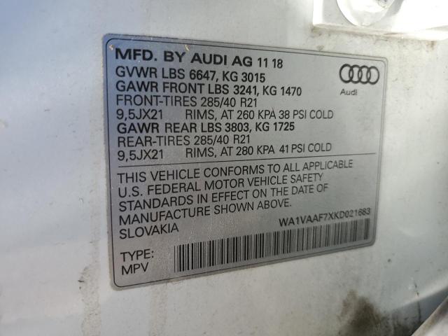 WA1VAAF7XKD021683 - 2019 AUDI Q7 PRESTIGE WHITE photo 14