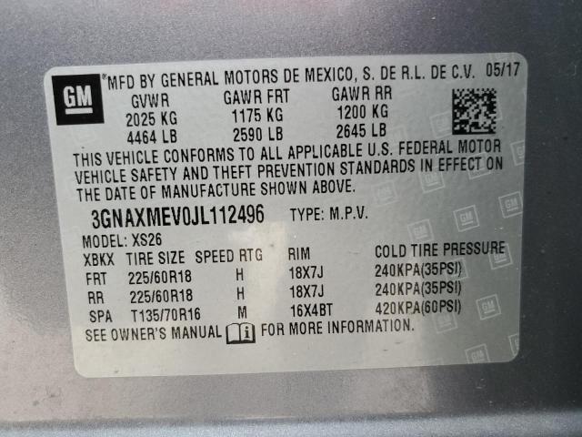 3GNAXMEV0JL112496 - 2018 CHEVROLET EQUINOX PREMIER GRAY photo 13