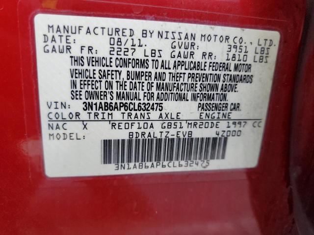 3N1AB6AP6CL632475 - 2012 NISSAN SENTRA 2.0 RED photo 12