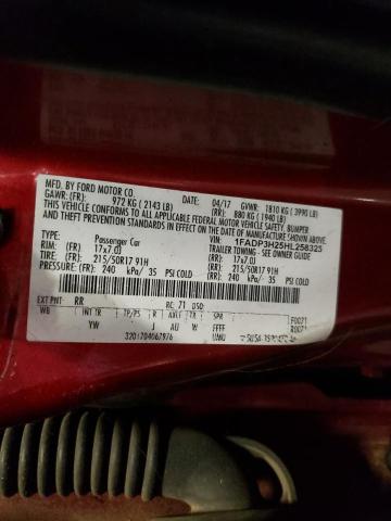 1FADP3H25HL258325 - 2017 FORD FOCUS SEL RED photo 12