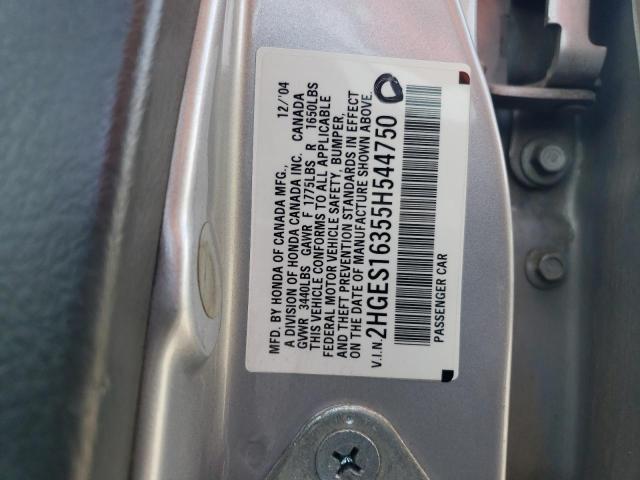 2HGES16355H544750 - 2005 HONDA CIVIC DX VP SILVER photo 12