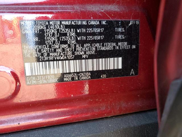 2T3H1RFV4KW041057 - 2019 TOYOTA RAV4 LE RED photo 12