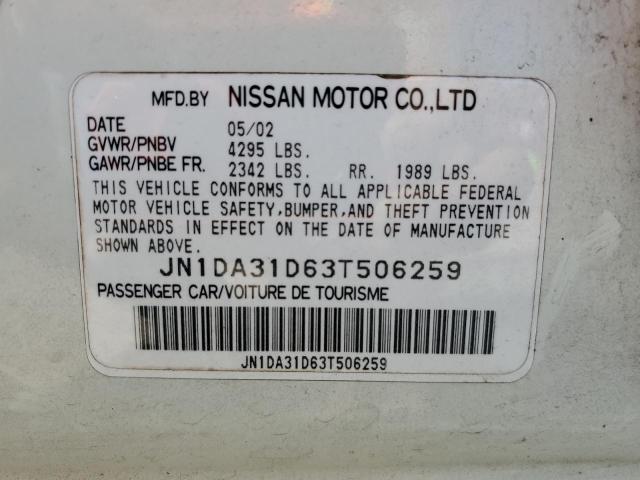 JN1DA31D63T506259 - 2003 NISSAN MAXIMA GLE WHITE photo 10