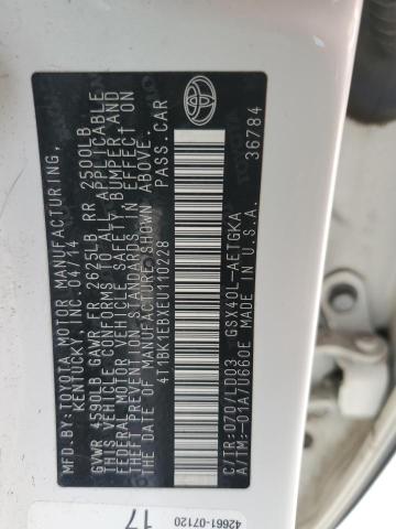 4T1BK1EBXEU110228 - 2014 TOYOTA AVALON BASE 白色 照片 12