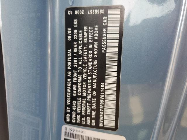 WVWFA71F99V011484 - 2009 VOLKSWAGEN EOS LUX BLUE photo 12