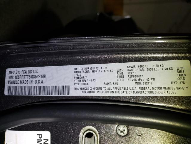1C6RR7TT5MS522149 - 2021 RAM 1500 CLASS SLT ნაცრისფერი ფოტო 12