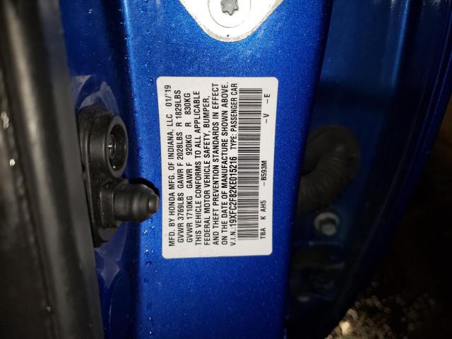 19XFC2F82KE015216 - 2019 HONDA CIVIC SPORT BLUE photo 12