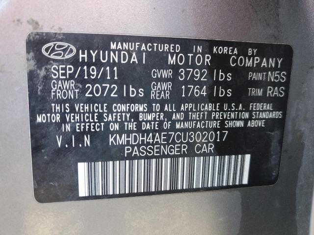 KMHDH4AE7CU302017 - 2012 HYUNDAI ELANTRA GLS GRAY photo 12