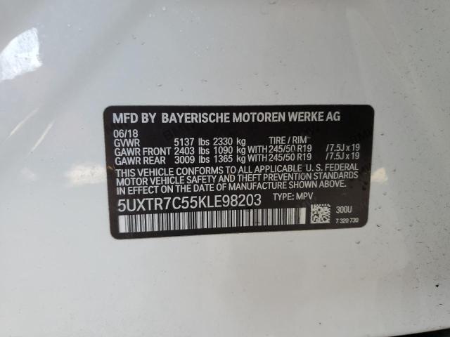 5UXTR7C55KLE98203 - 2019 BMW X3 SDRIVE30I WHITE photo 13