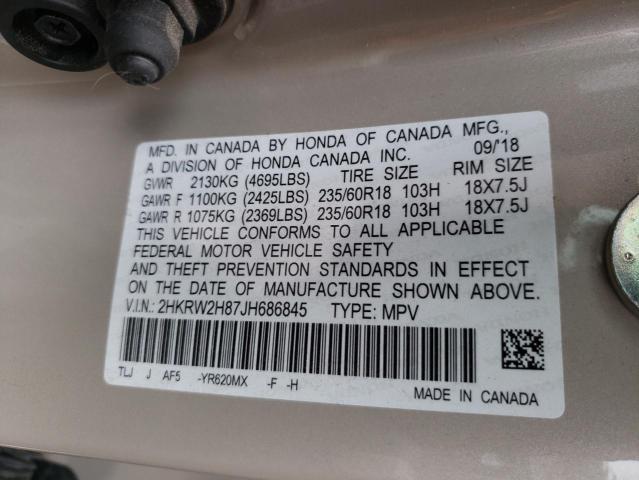 2HKRW2H87JH686845 - 2018 HONDA CR-V EXL BEIGE photo 13