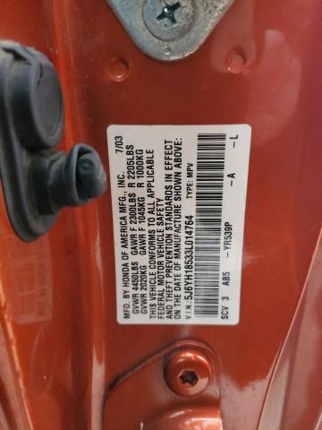 5J6YH18533L014764 - 2003 HONDA ELEMENT EX ORANGE photo 12