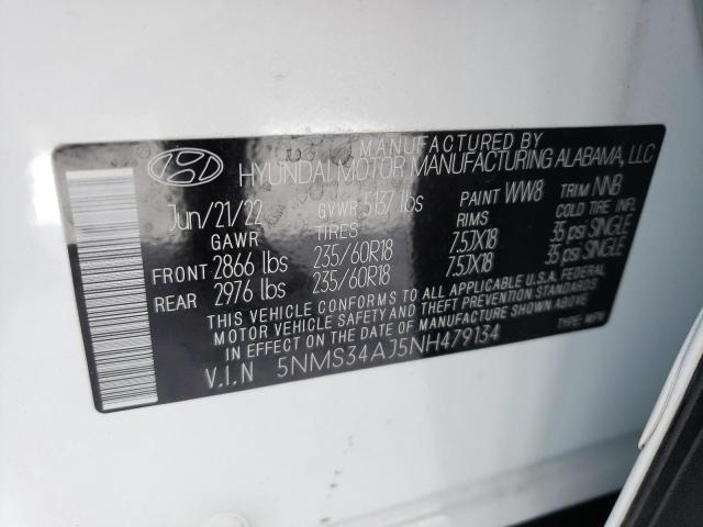 5NMS34AJ5NH479134 - 2022 HYUNDAI SANTA FE SEL WHITE photo 13