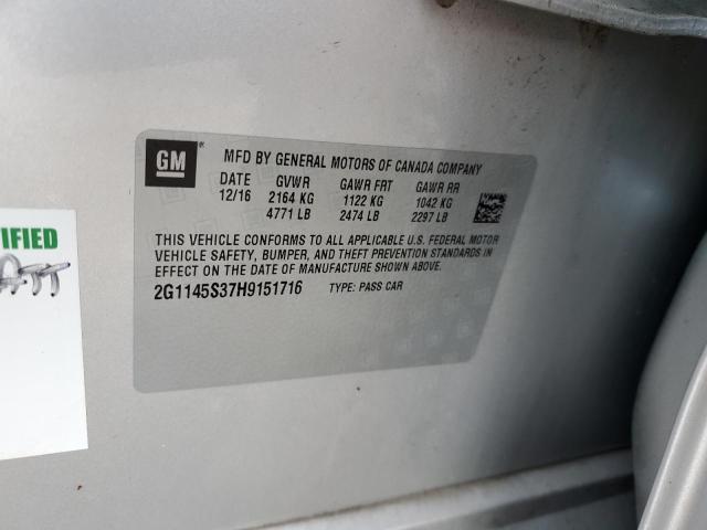 2G1145S37H9151716 - 2017 CHEVROLET IMPALA PRE ვერცხლისფერი ფოტო 14