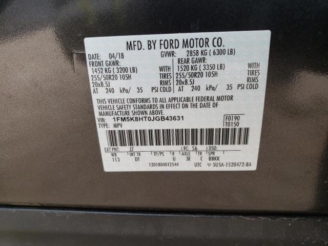 1FM5K8HT0JGB43631 - 2018 FORD EXPLORER PLATINUM GRAY photo 14