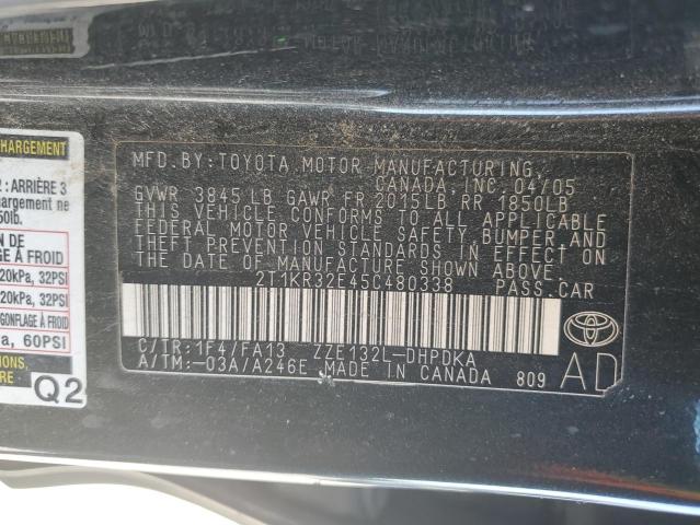 2T1KR32E45C480338 - 2005 TOYOTA COROLLA MA XR GRAY photo 12