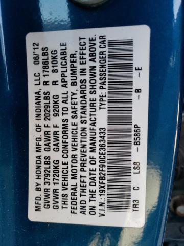 19XFB2F90CE363433 - 2012 HONDA CIVIC EXL Mavi foto 13