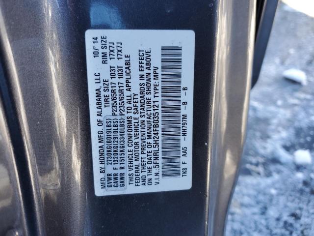 5FNRL5H24FB035121 - 2015 HONDA ODYSSEY LX GRAY photo 13